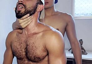 Young and straight college boy gives blow job to older gay man