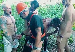 Wild public park group sex