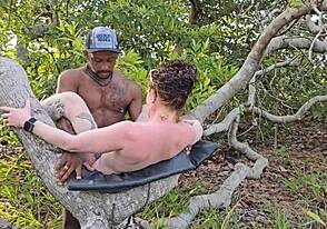 Wild anal sex on a stump