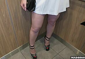 Elevator seduction with French beauty