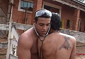 Interracial couple's passionate stable tryst
