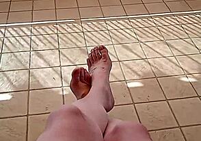 Young gay guy shows off his feet and bareback skills