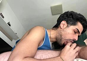 Young gay guy sucks his friend’s cock without a condom