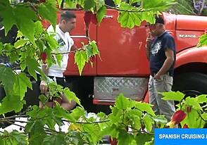 A bisexual truck driver gets a blowjob from another man