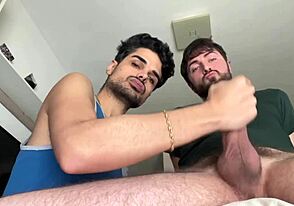 Gay guy sucks friend's cock bareback
