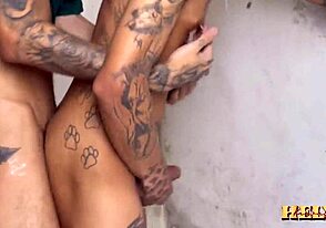 Malaysian hunk gets his ass fucked by hung tops in a gay porn video