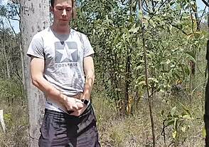 Gay jerk off with bush in public